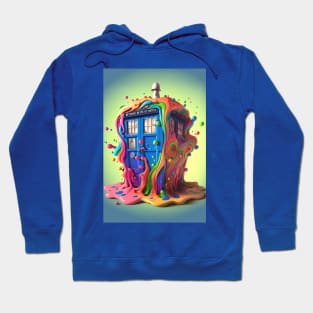 Psychedelic Police Box From Another Trip - Rainbow Dripping Paint - Colorful Psychedelia Illustration Hoodie